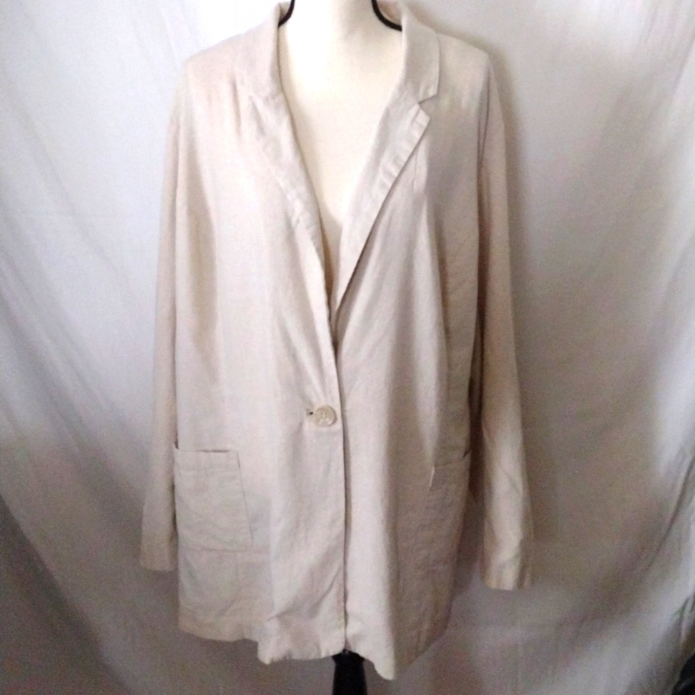 AVENUE WOMEN OVERSIZED DOUBLE BREASTED BLAZER LINEN BLEND - Picture 1 of 11